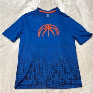 Blue and Orange Short Sleeve Tee with Basketball Design